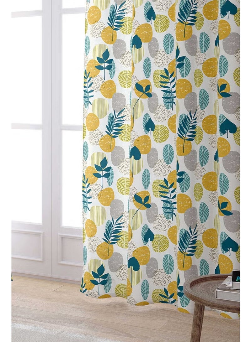 Cango Home Green Yellow Decorative Leaf Patterned Digital Printed Curtain CGH1197-PR - Image 1